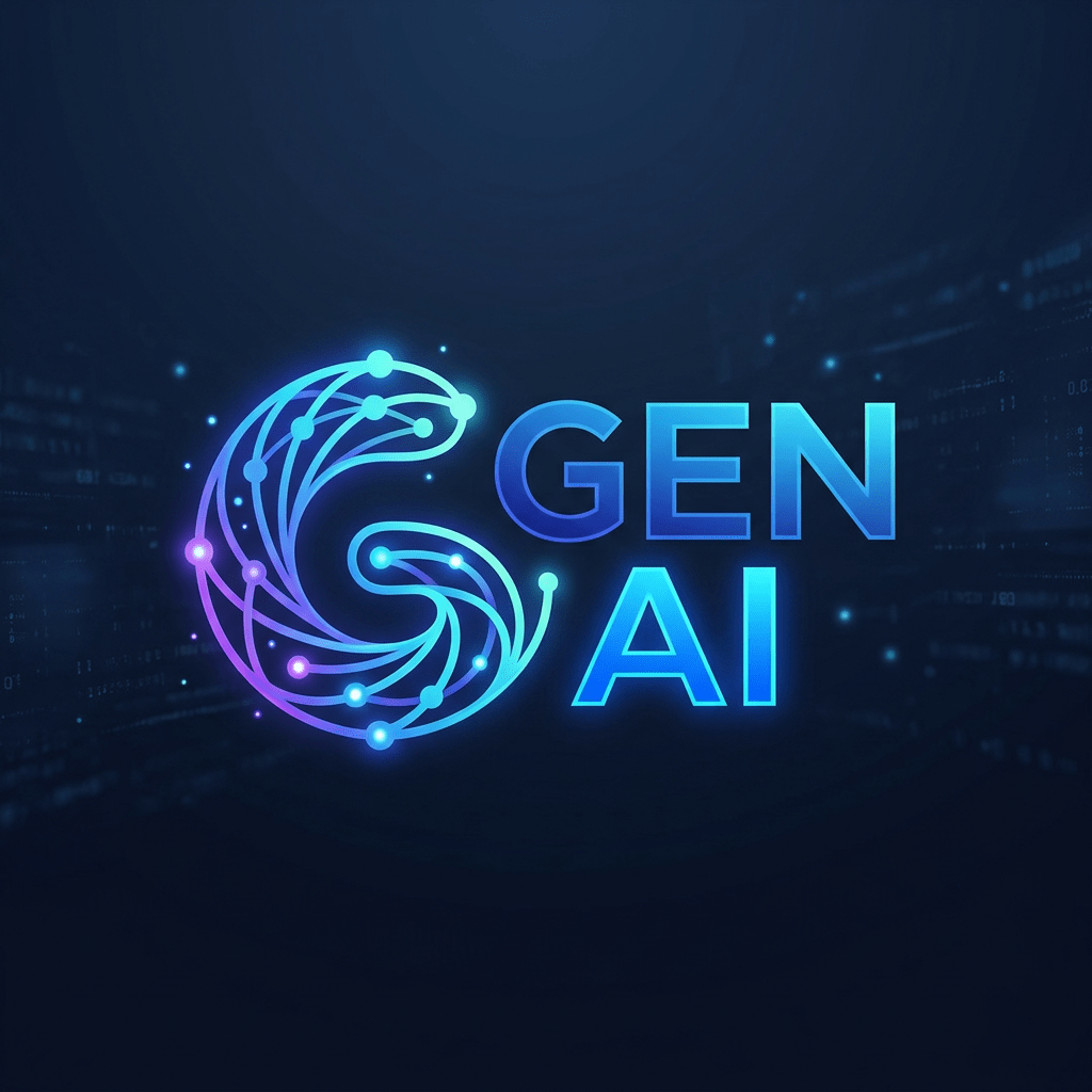 'G' letter formed by connected nodes and lines representing generative AI technologies alongside text 'GEN AI'